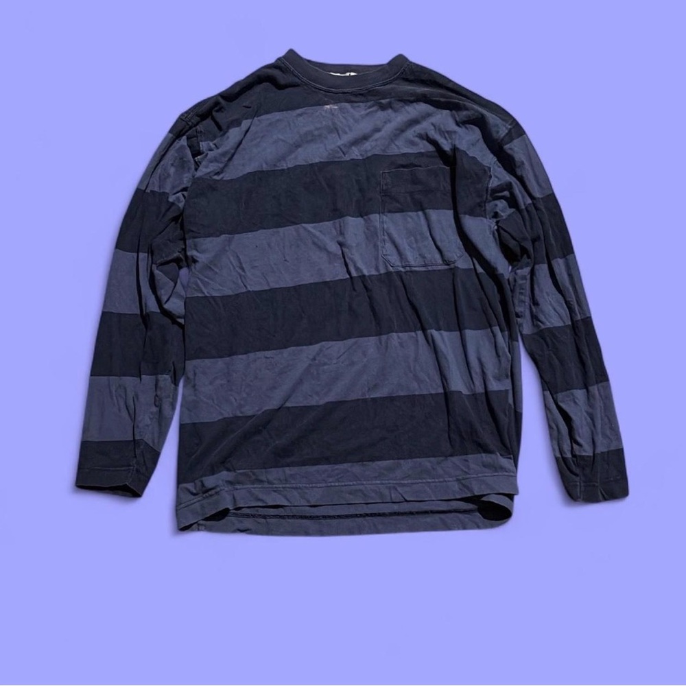Vintage Basix Fenn Wright Manson Men's Navy Blue Striped Long Sleeve Shirt